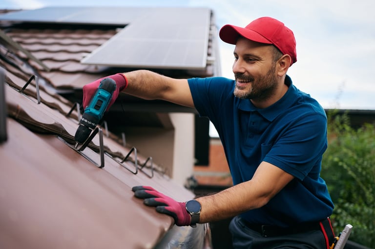 Professional roofer performing roof maintenance